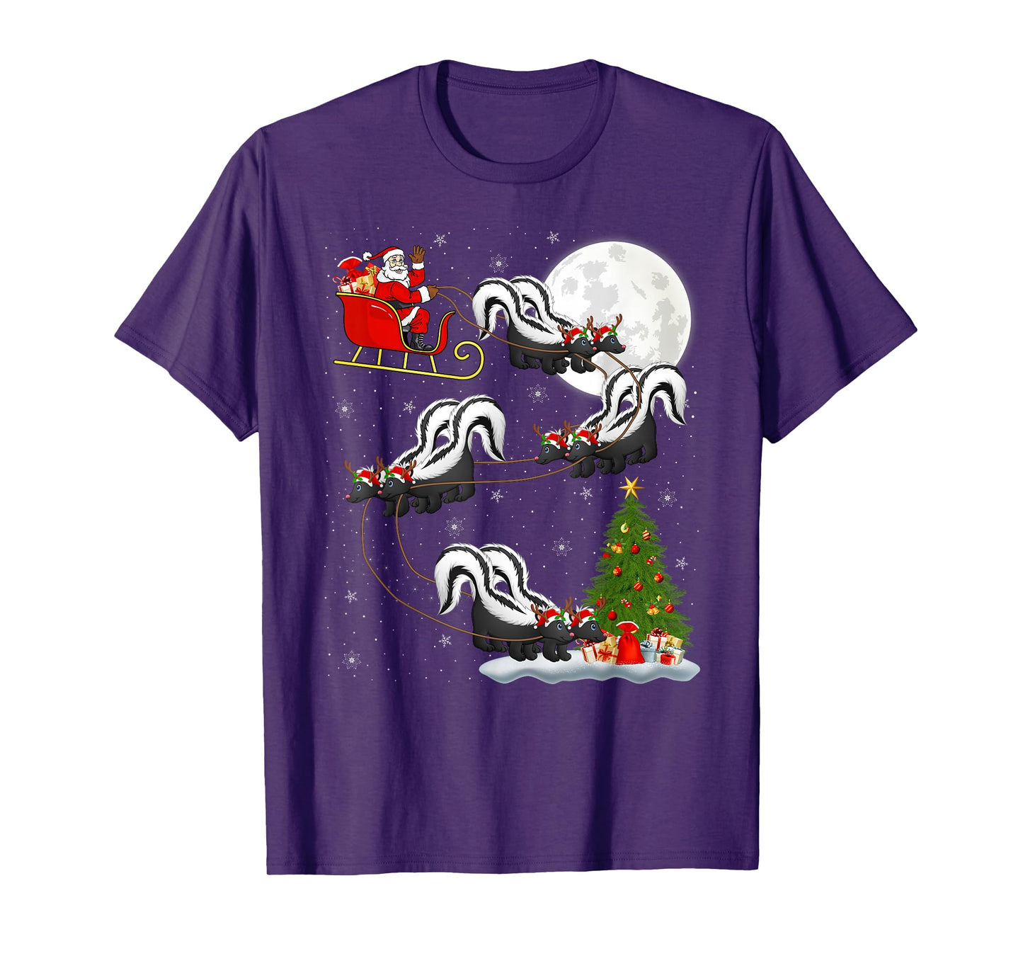 Skunk Santa Sleigh Flying Funny Magical Christmas T-Shirt
