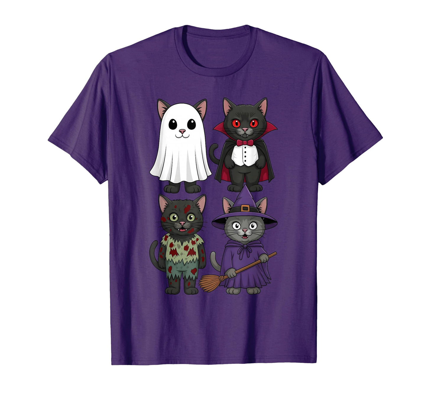 Cats Ghost Vampire Witch Zombie Halloween Men Women Kids T-Shirt