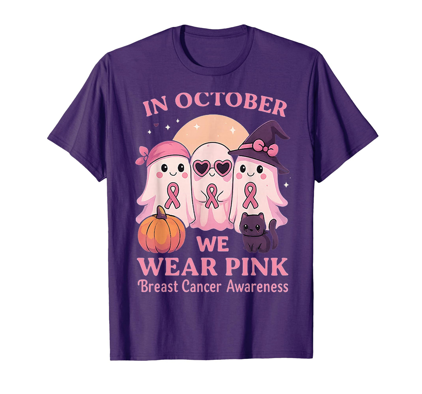 in October We Wear Pink Ghost Breast Cancer Awareness T-Shirt