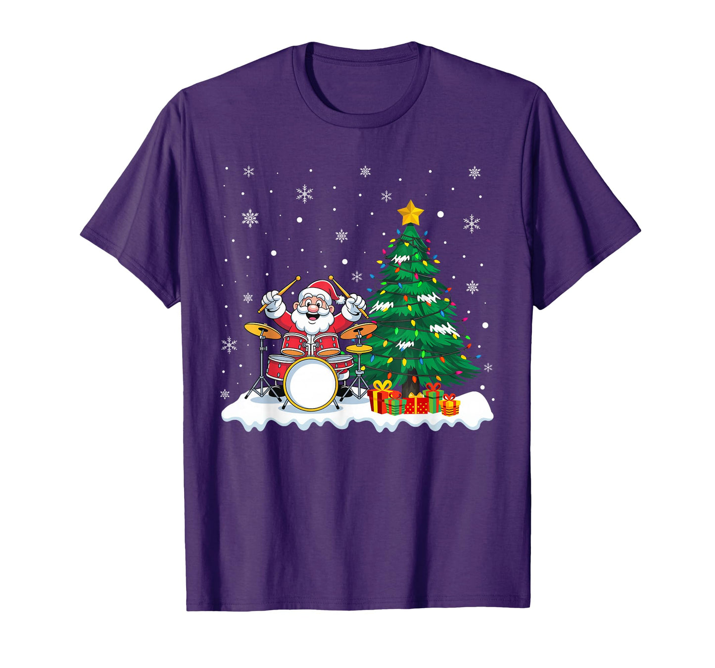 Drummer Santa Playing Drums Christmas Music Lover Boys Girls T-Shirt