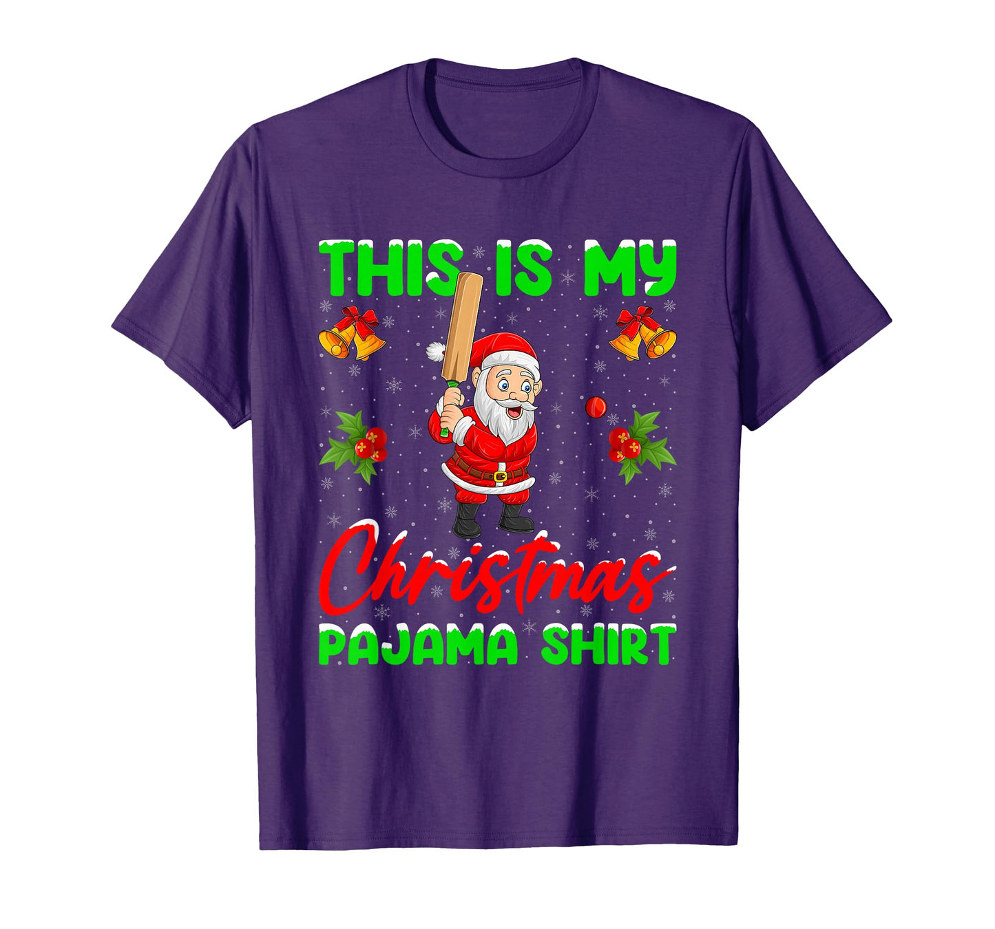 This is My Christmas Pajamas Funny Santa Playing Cricket T-Shirt