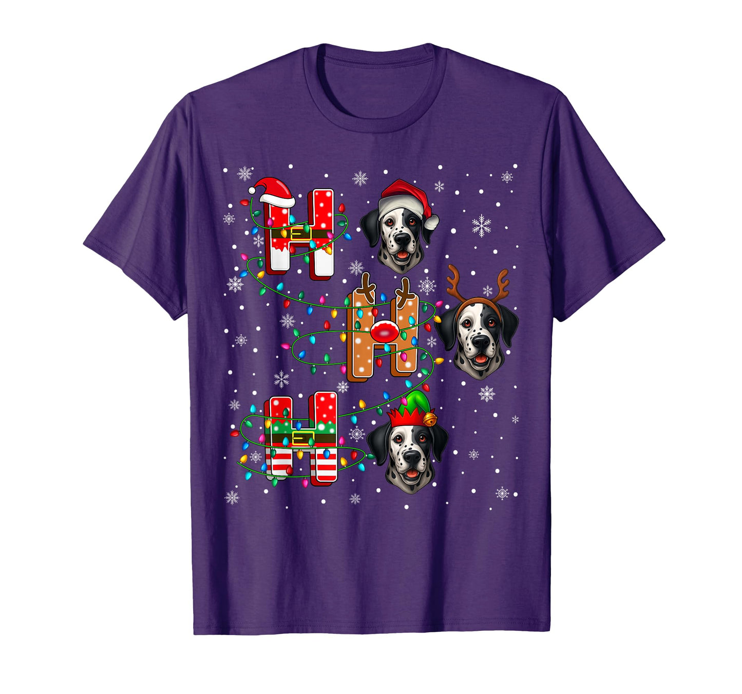 Ho Ho Ho Santa Reindeer Hat Elf Matching Dalmatian Dog Xmas T-Shirt