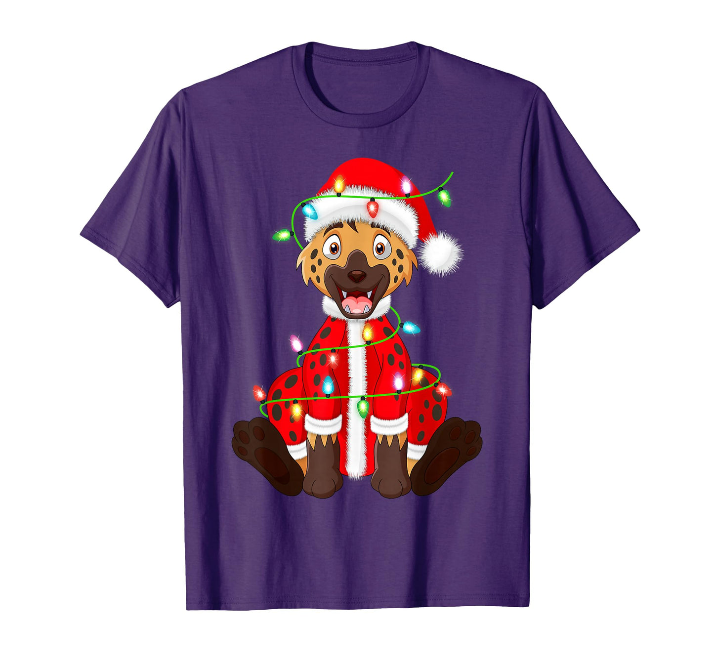Hyena Christmas Lights Santa Costume Cute Animal Xmas T-Shirt