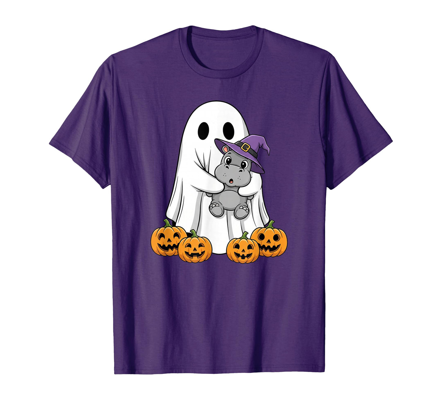 Funny Ghost Hippo Pumpkin Halloween Kids Mens Womens T-Shirt