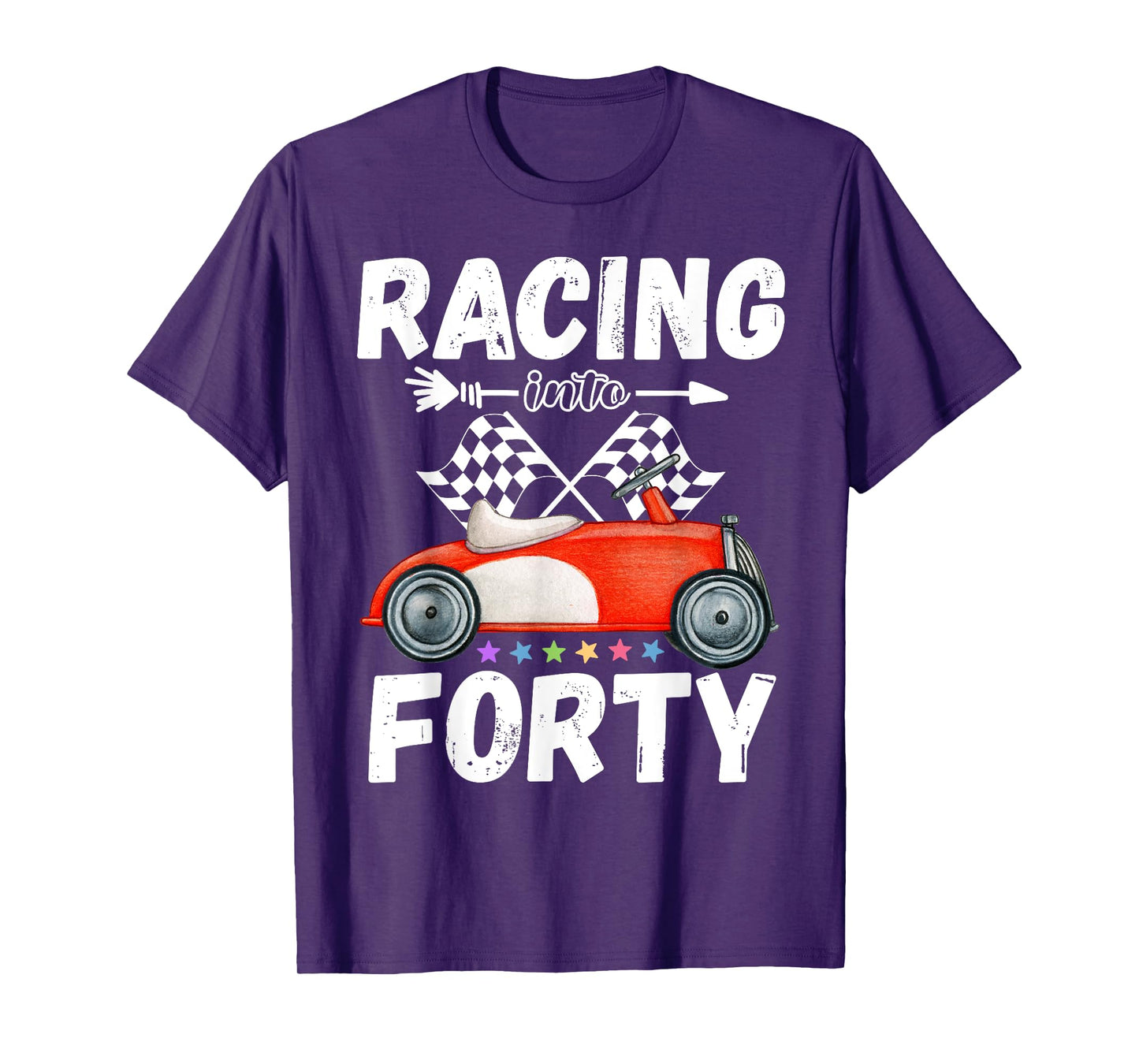 Racing Into Forty Pit Crew Race Car 40 Year Old Checkered T-Shirt