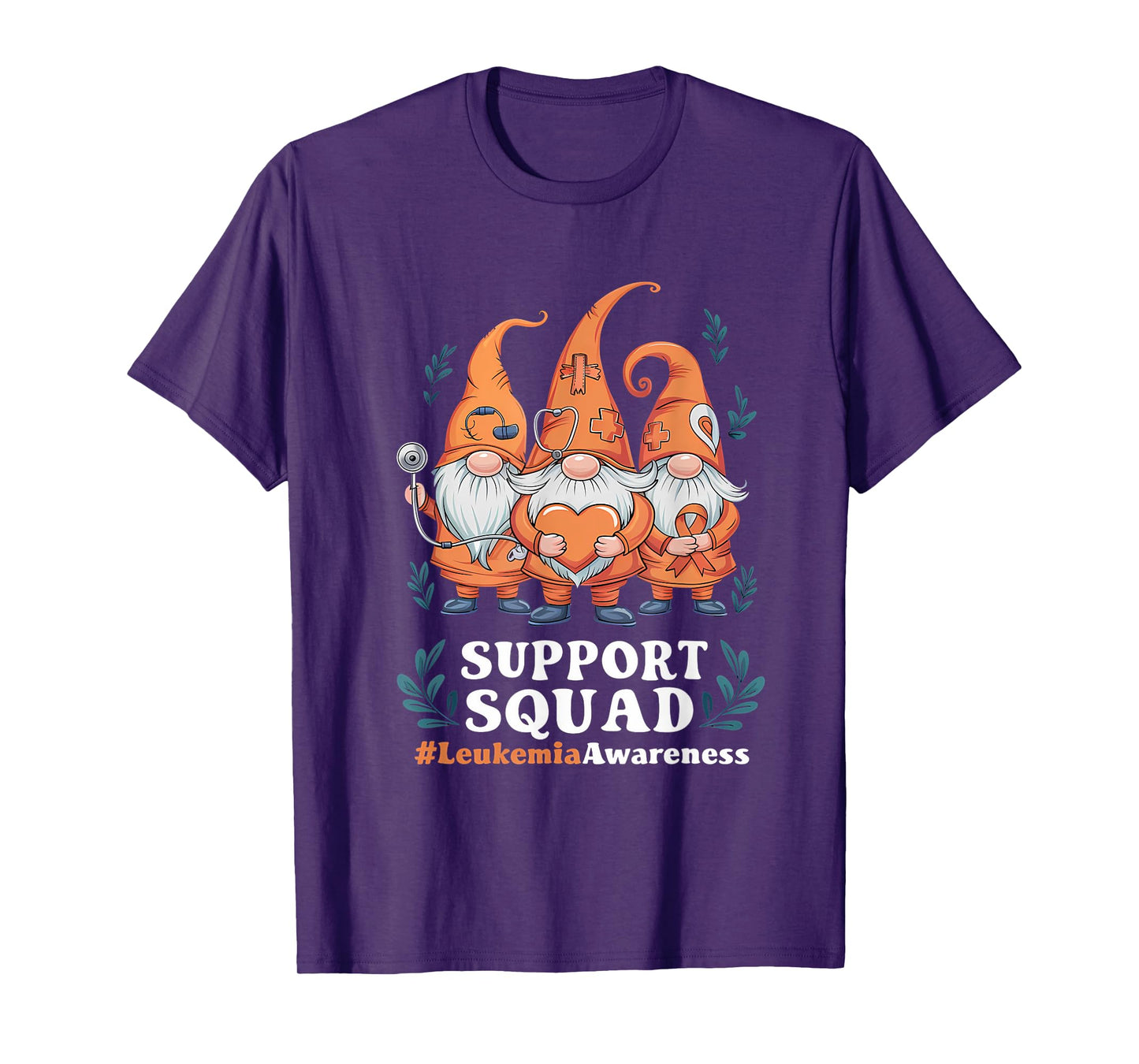 Leukemia Cancer Awareness Gnome Support Squad Orange Ribbon T-Shirt