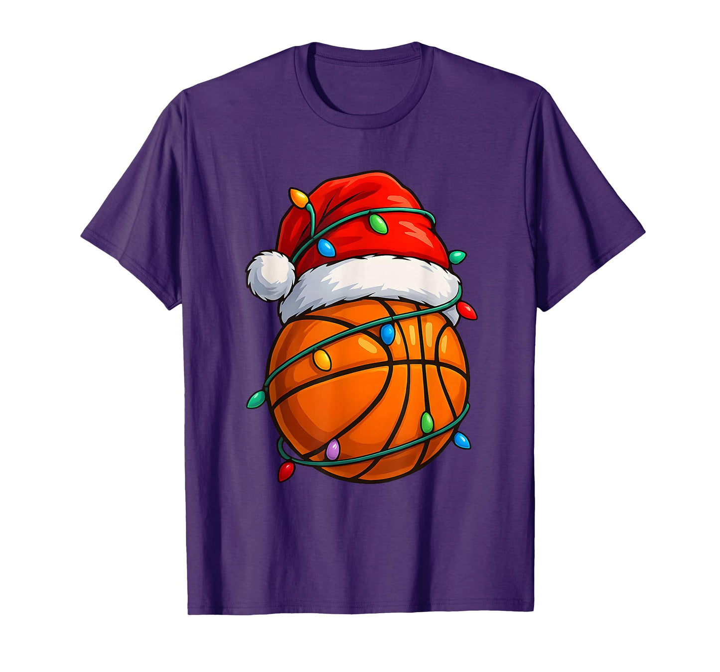 Christmas Basketball Santa Hat Lights Colorful Funny Player T-Shirt