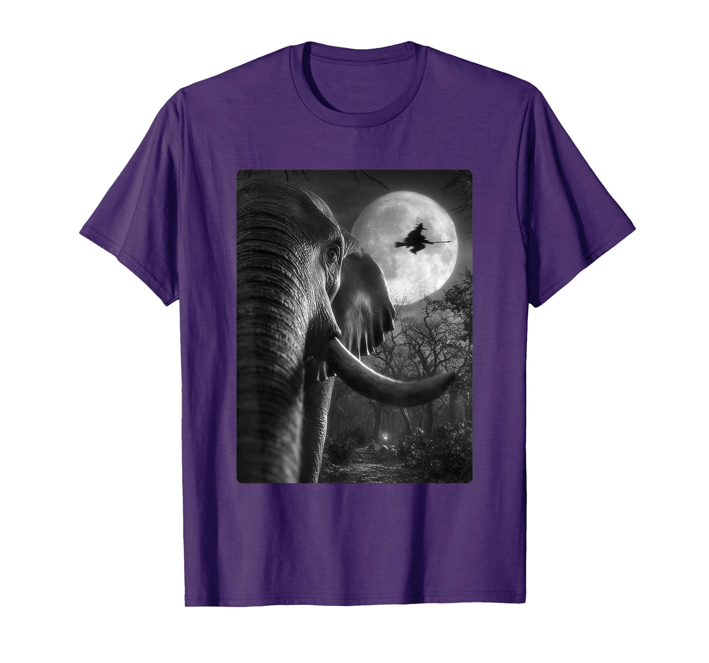 Funny Elephant Selfie Full Moon Flying Witch Halloween Dog T-Shirt