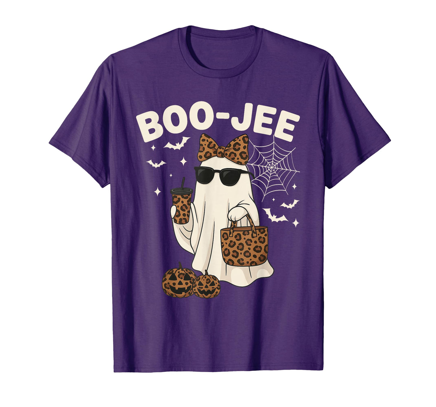 Coquette Leopard Ghost Coffee Boo JEE Halloween Boujee Ghost T-Shirt