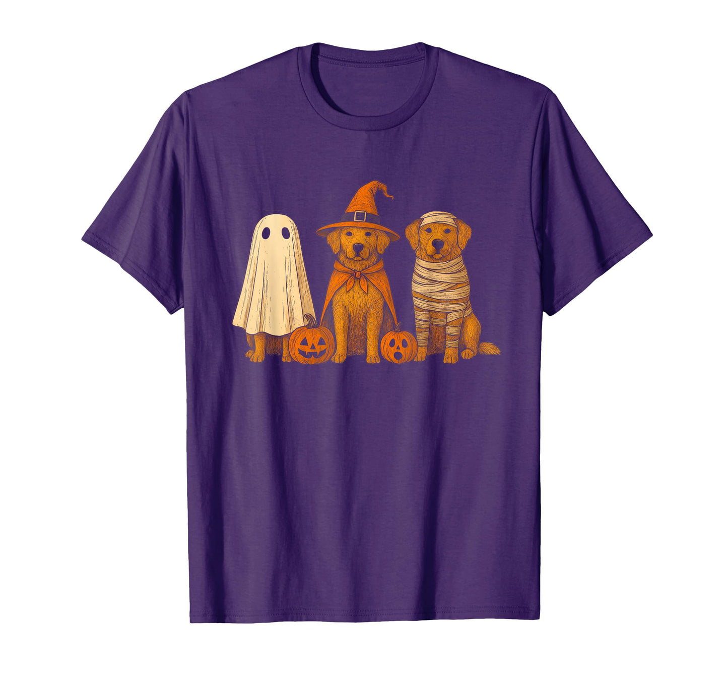Retro Golden Retriever Witch Scary Halloween Pumpkin T-Shirt