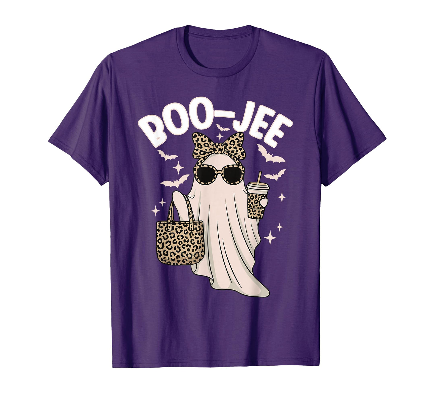 Coquette Leopard Ghost Coffee Boo-JEE Halloween Boujee Ghost T-Shirt