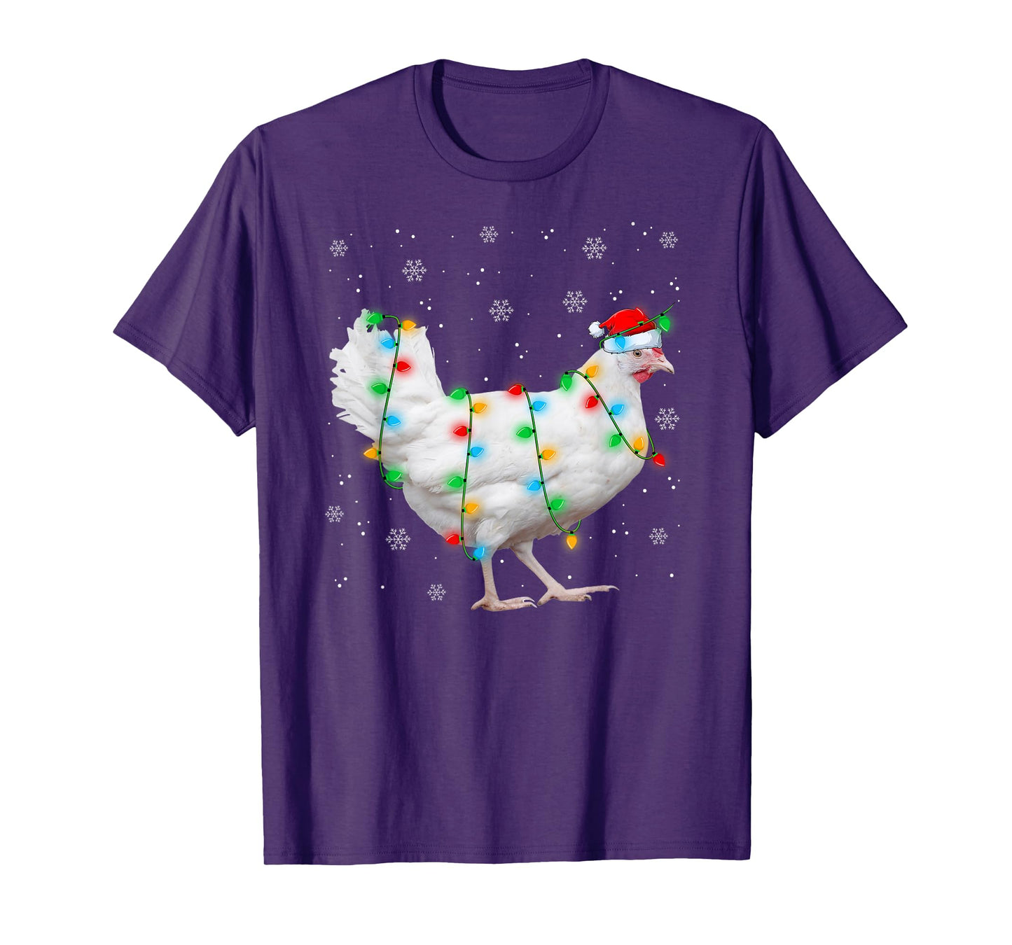 Chicken Christmas Pajamas Xmas Lights Santa Hat Chicken T-Shirt