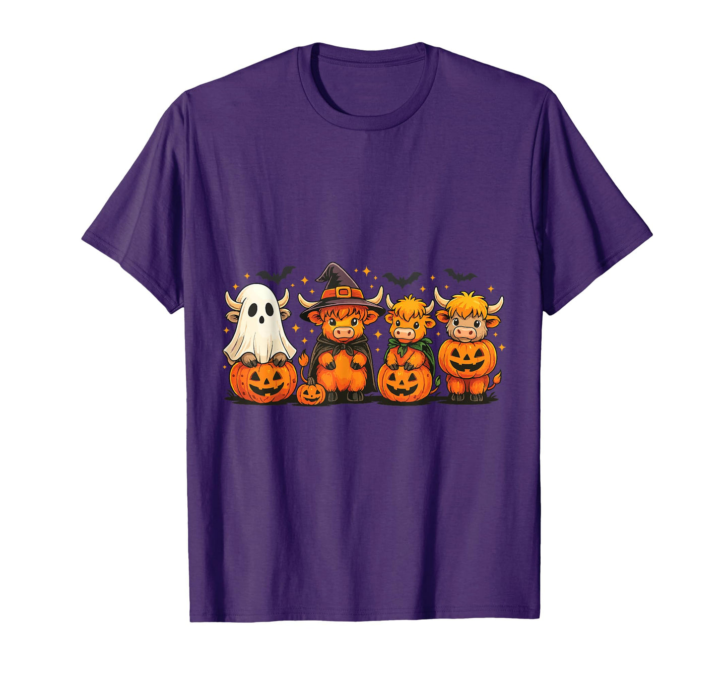 Witchy Highland Cow Halloween Pumpkin Farm Animal Shirt T-Shirt