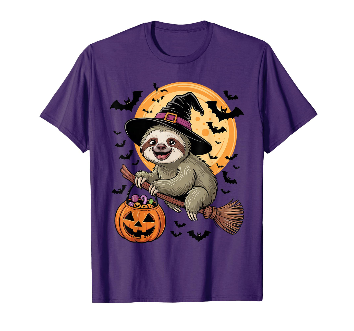 Sloth Witch Jack-o-Lantern Candy Bucket Halloween Costume T-Shirt