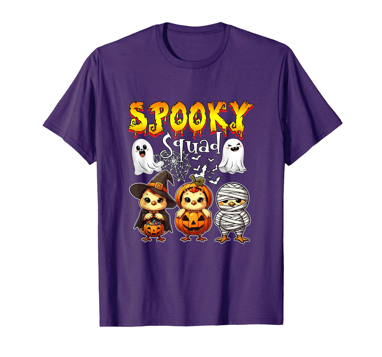 Spooky Halloween Squad Three Cute Chickens Cosplay Witch T-Shirt