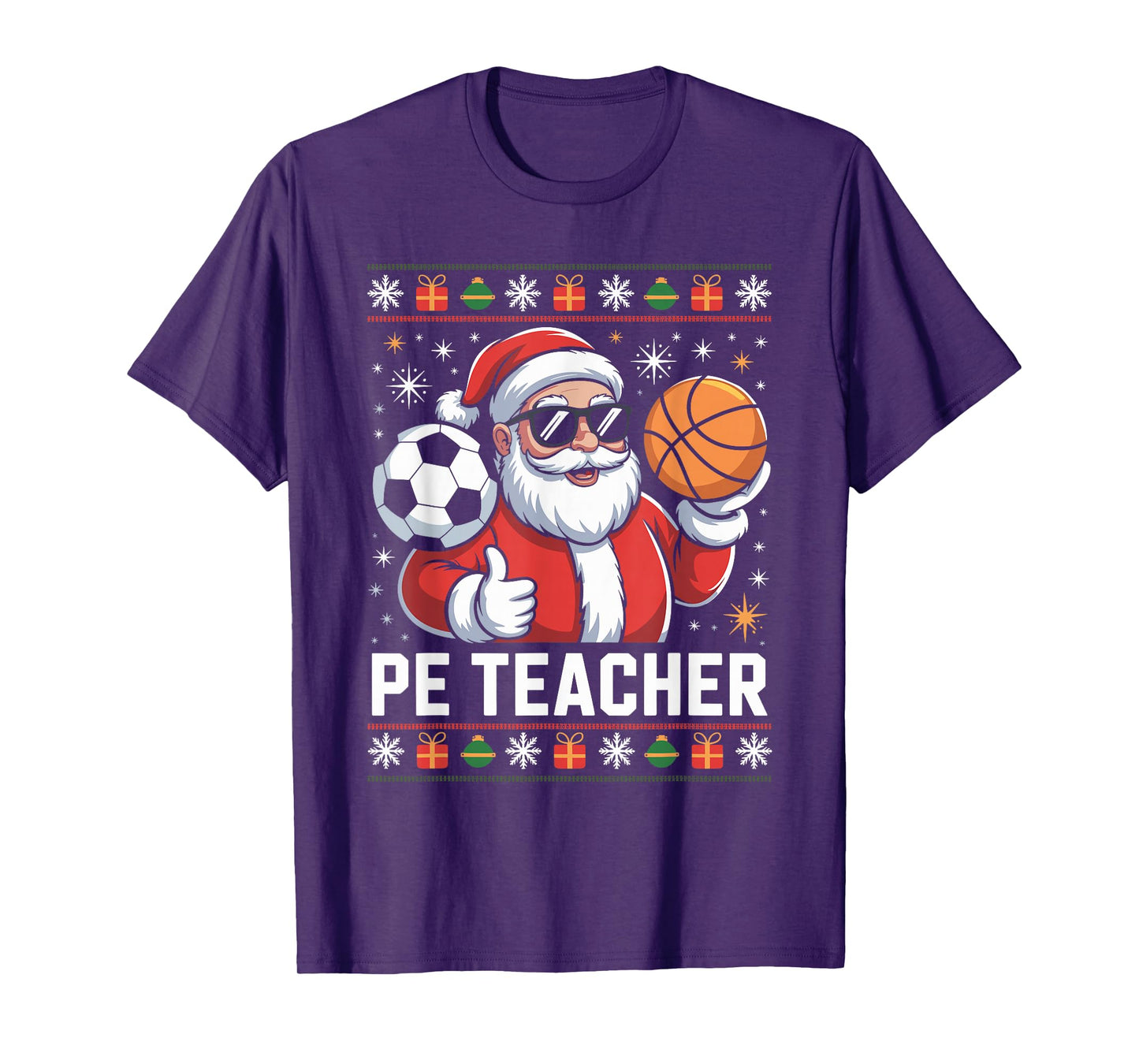 PE Teacher Santa Ugly Christmas Sweater Physical Education T-Shirt