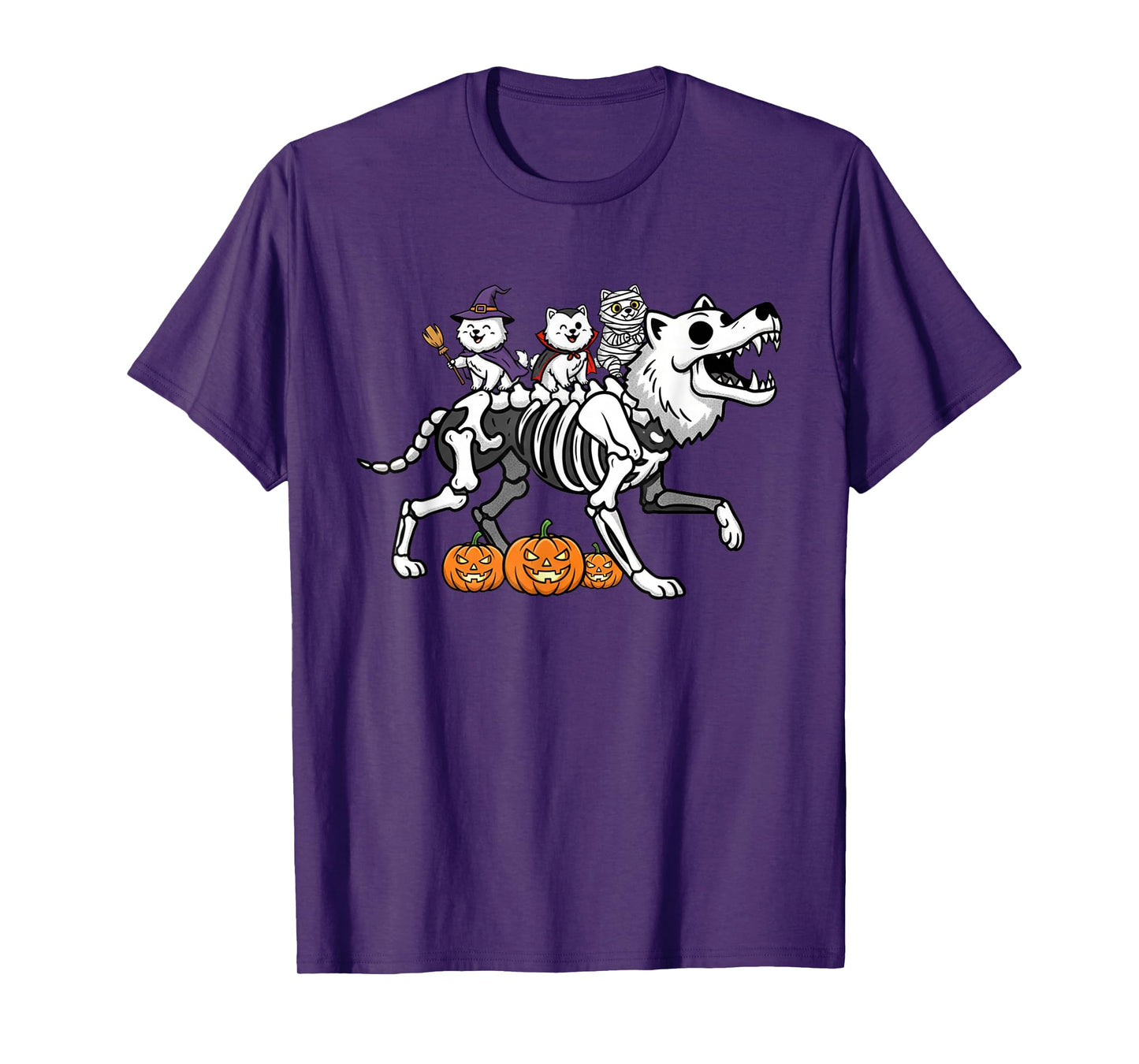 Samoyed Dog Skeleton Mummy Witch Halloween Kids Mens Womens T-Shirt