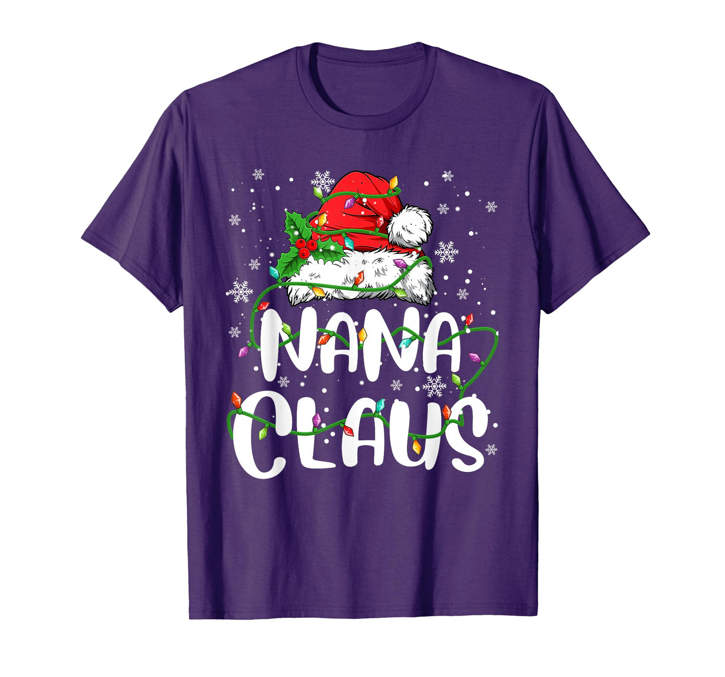 Nana Claus Xmas Christmas Lights Santa Hat Family Matching T-Shirt