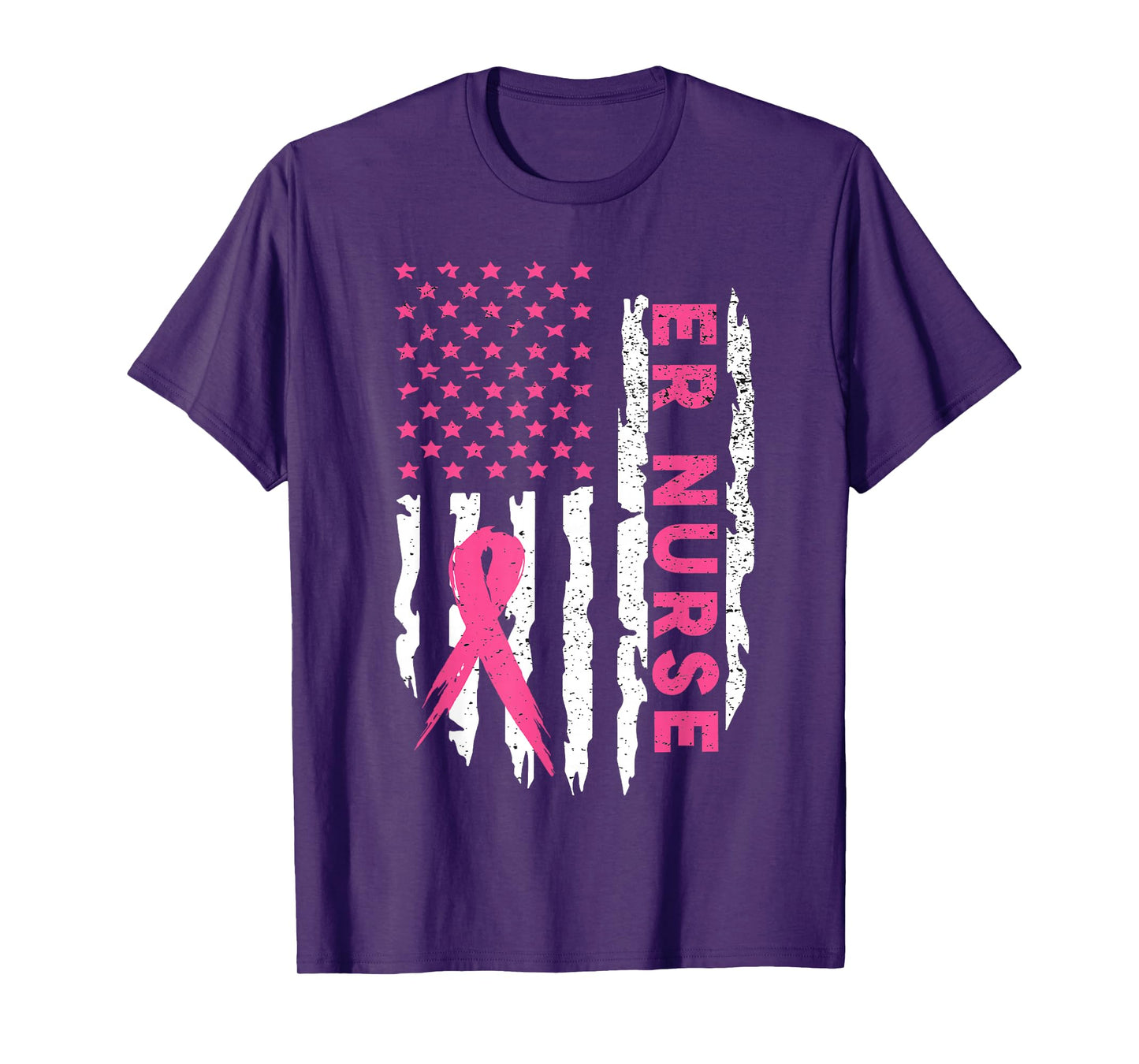 Er Nurse American Flag Nurse Breast Cancer Awareness T-Shirt