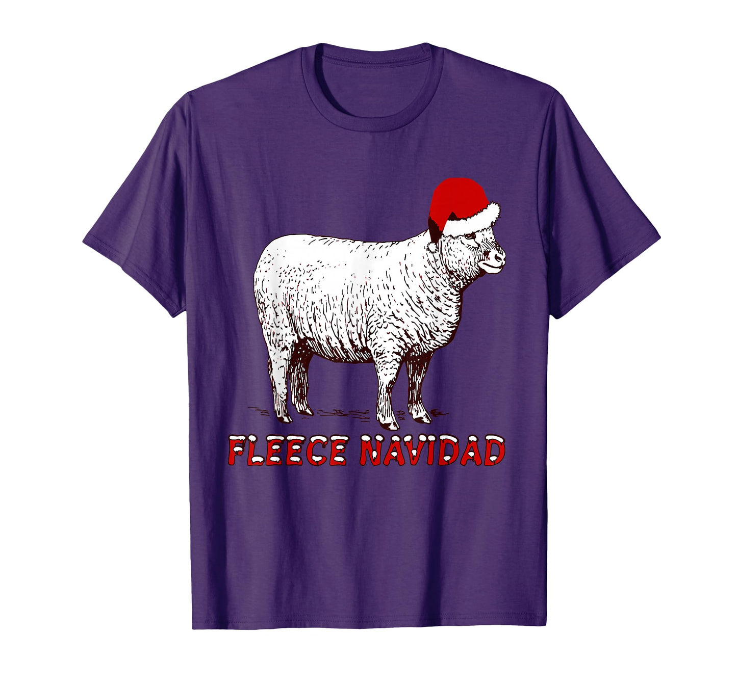 Sheep Wearing Santa Hat and Pun Fleece Navidad T-Shirt