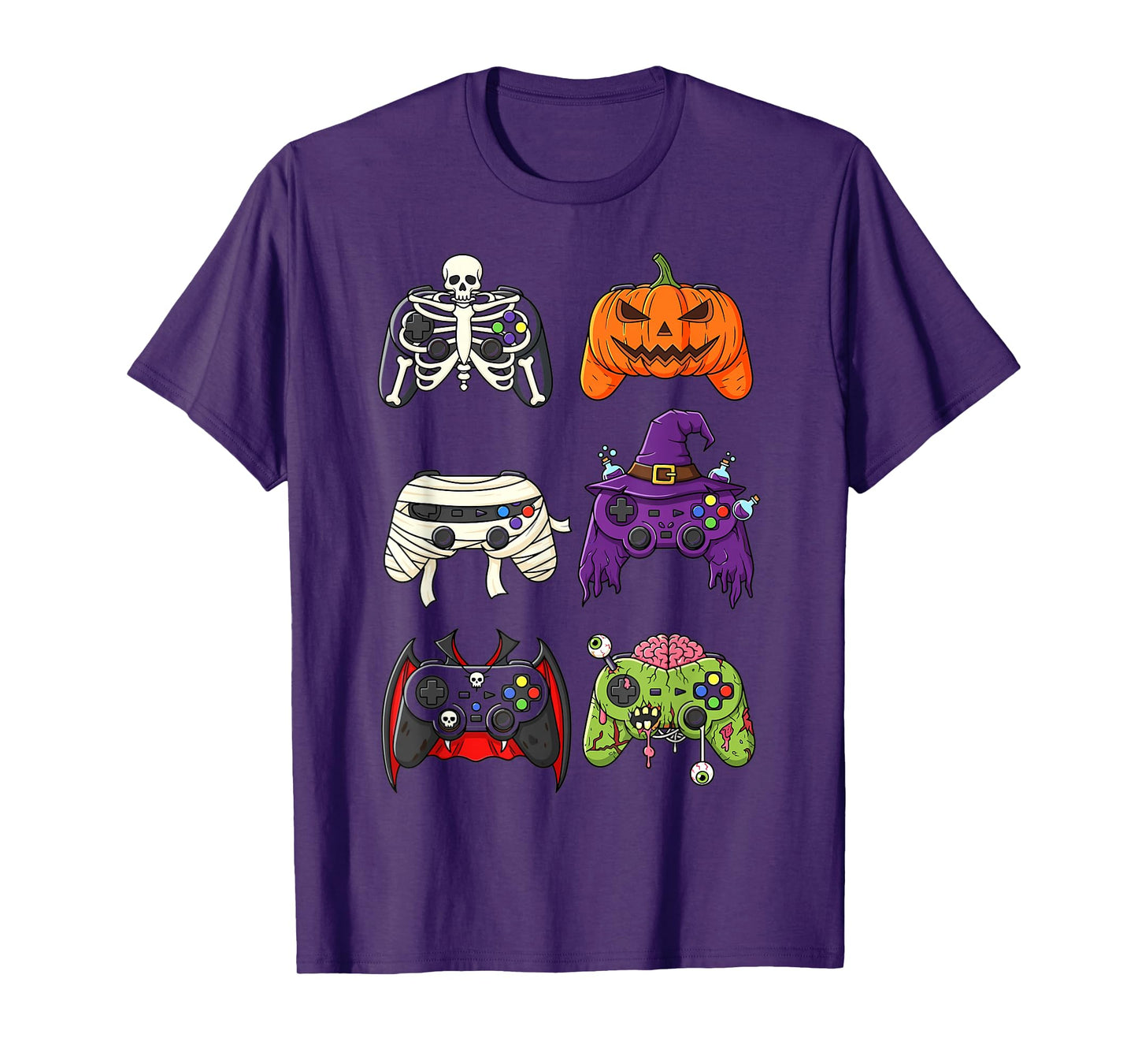 Gamer Halloween Controller Witch Zombie Skeleton T-Shirt