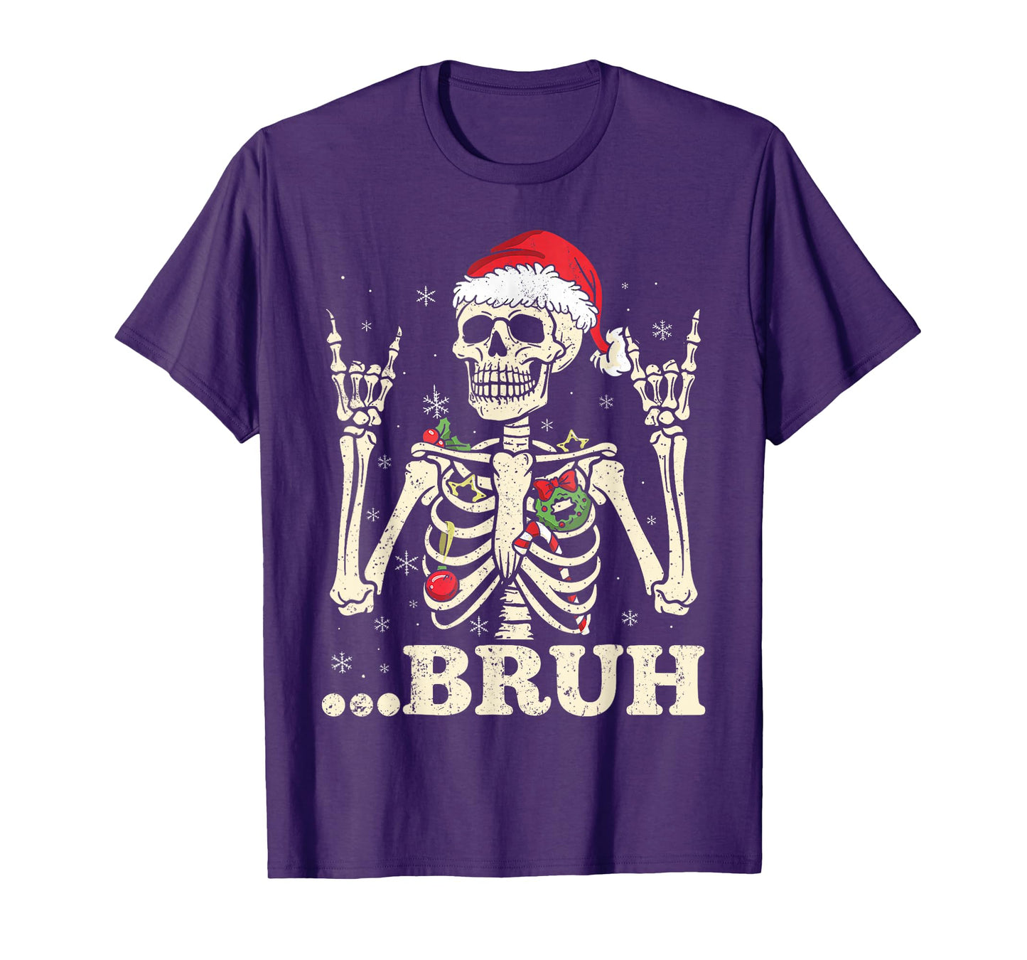 Rock On Skeleton Santa Hat Bruh Meme Xmas Punk Rock Men Boys T-Shirt