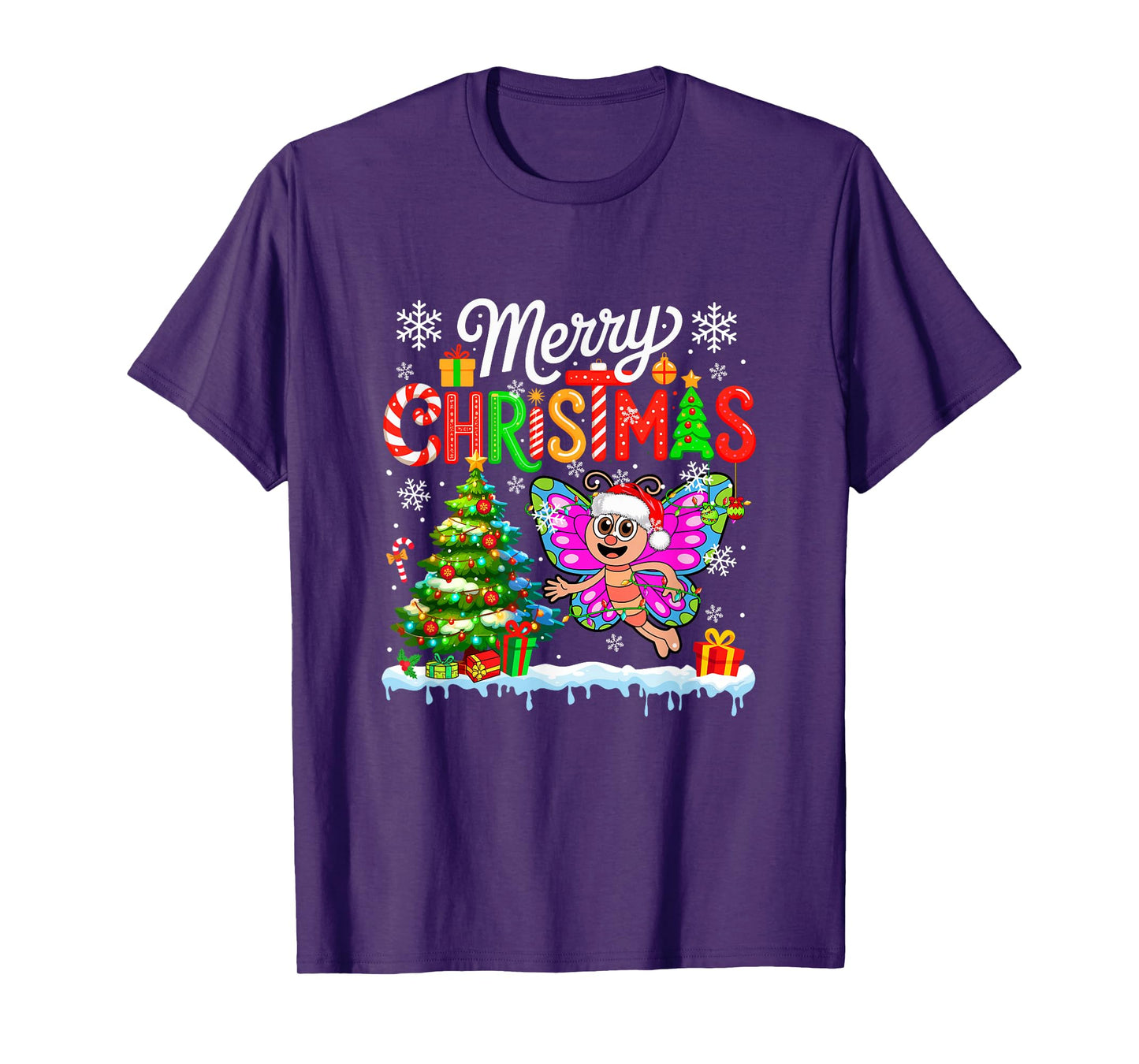 Merry Christmas Santa Butterfly Colorful Costume Kids T-Shirt