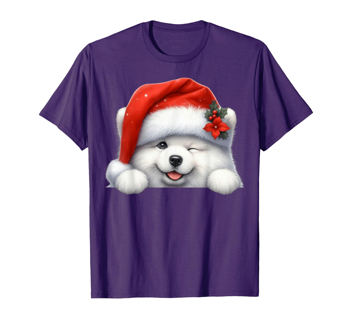Samoyed Dog Christmas Santa Hat Dog Mom Dad T-Shirt