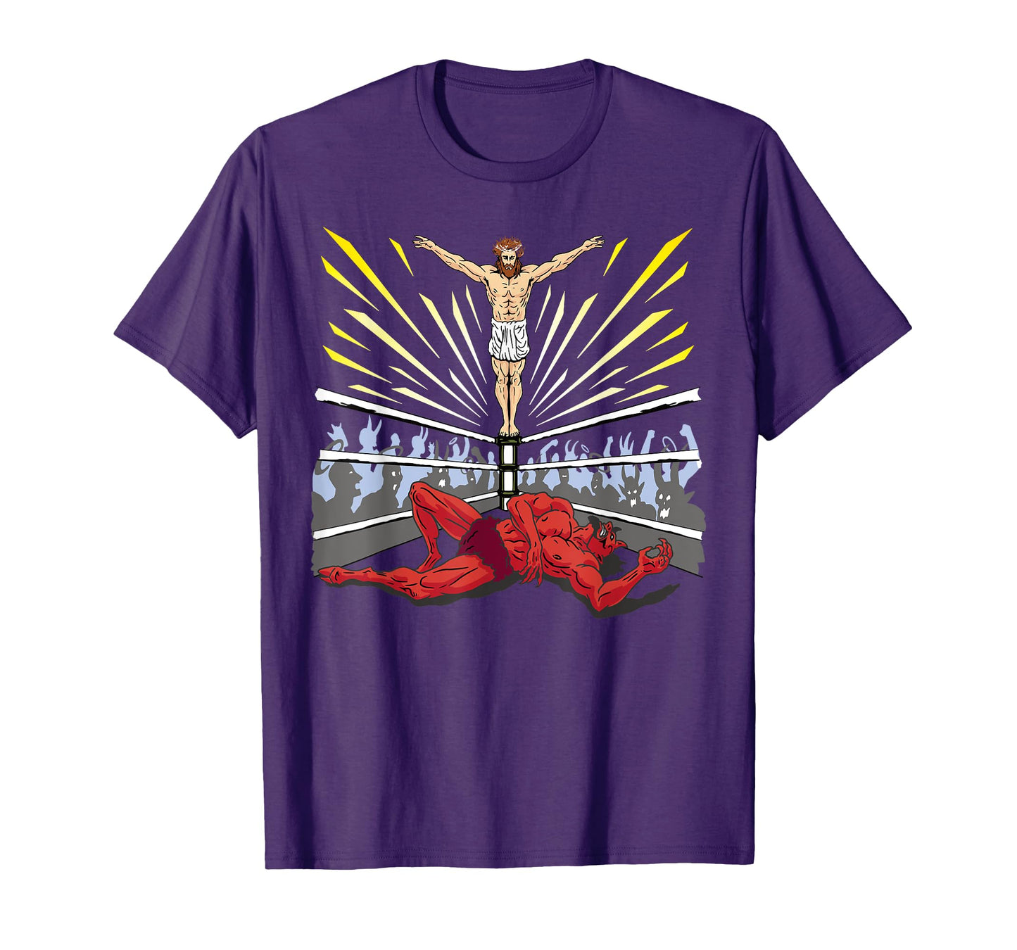Wrestling Costume Jesus Devil Comic Outfit Christian Graphic T-Shirt