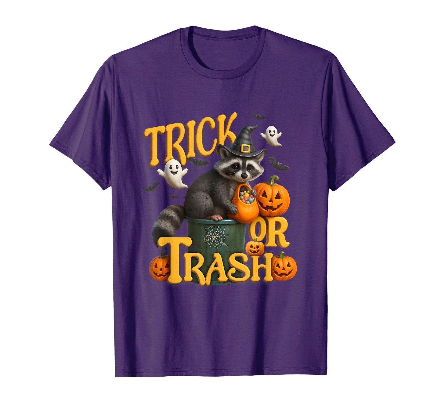 Funny Raccoon Witch Hat Trick or Trash Halloween Humor T-Shirt