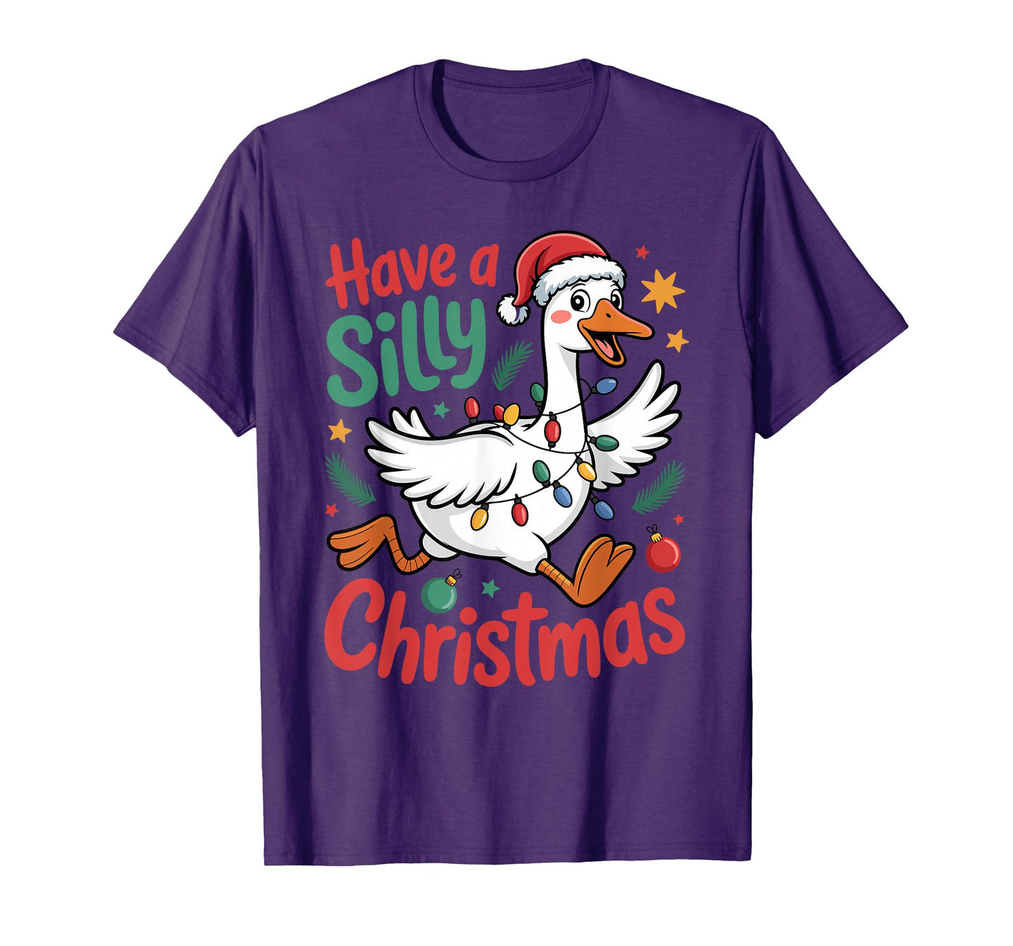 Have A Silly Christmas Funny Santa Goose Lights Festive T-Shirt
