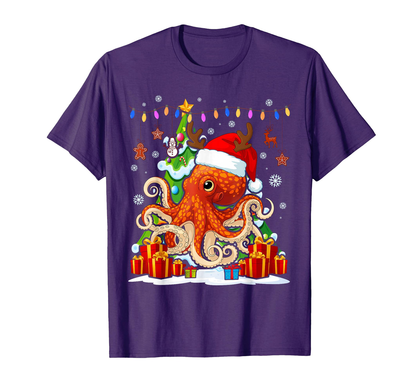 Christmas Octopus Funny Santa Reindeer Lover T-Shirt