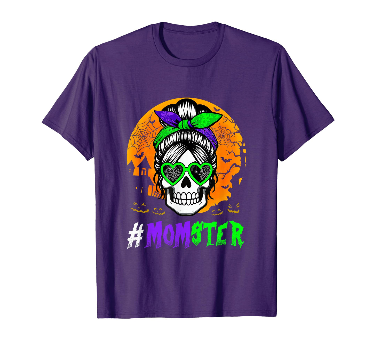 Mom Funny Joke Monster Skull Sunglasses Woman Halloween Moon T-Shirt