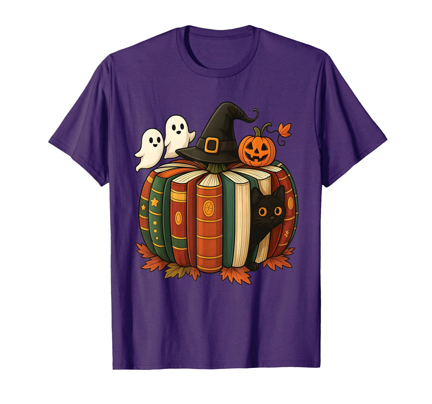 Fall Book Pumpkin Reading Witch Hat Halloween Teacher T-Shirt