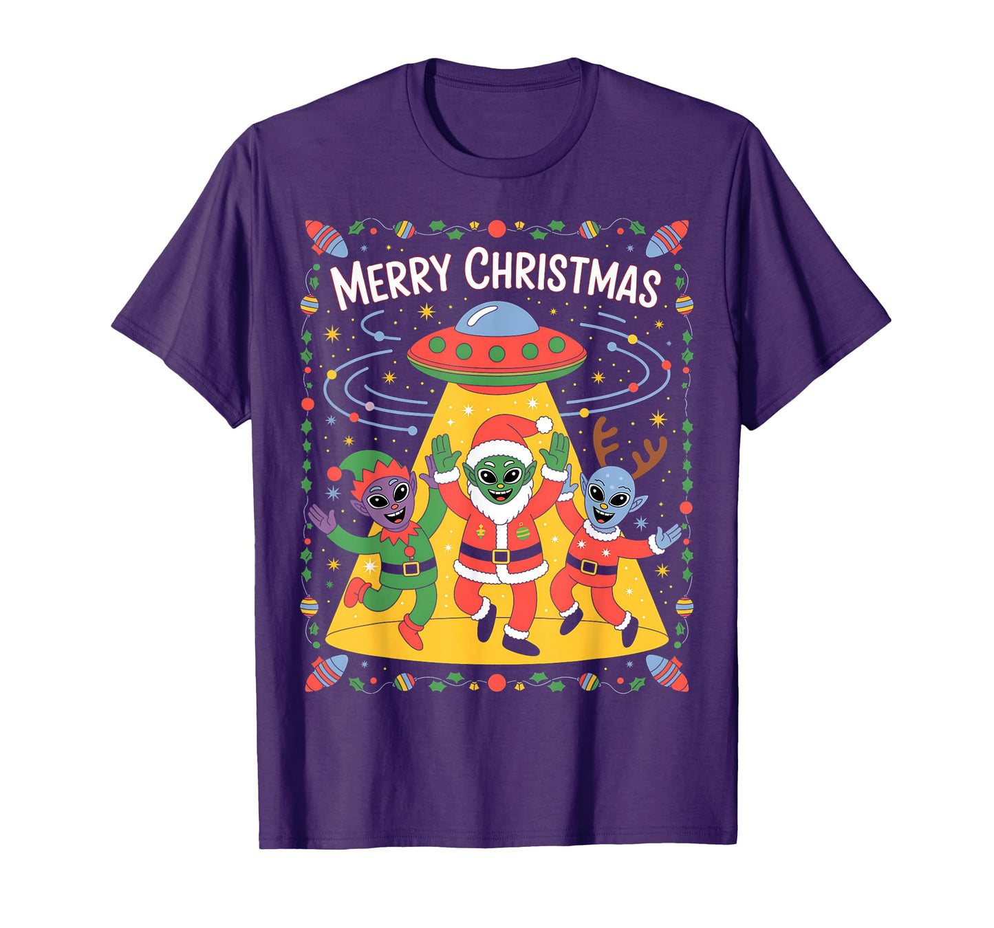 Funny Alien Trio Merry Ugly Christmas Santa Hat Gifts Xmas T-Shirt
