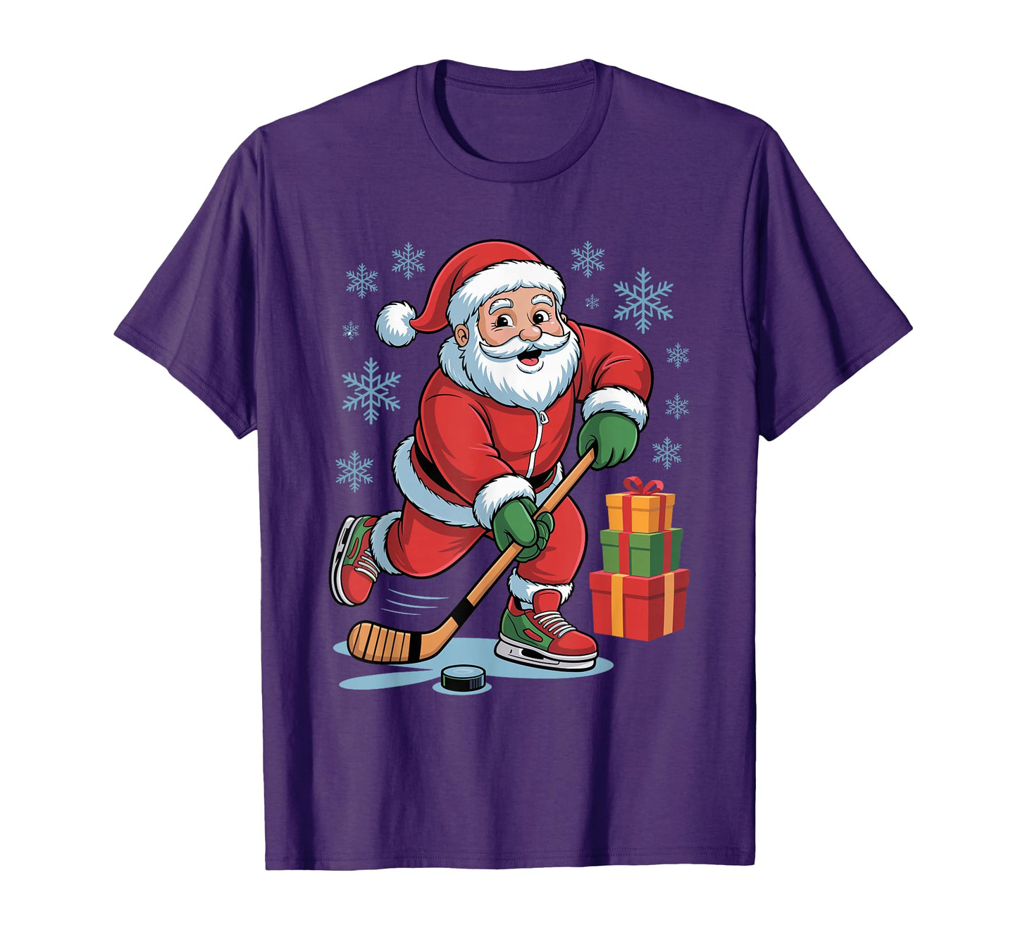 Santa Playing Hockey Funny Holiday Christmas Xmas Pajama T-Shirt