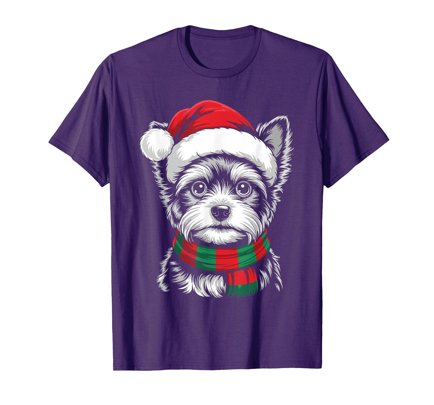 Yorkie Dog Xmas Santa Hat Scarf Christmas Costume T-Shirt