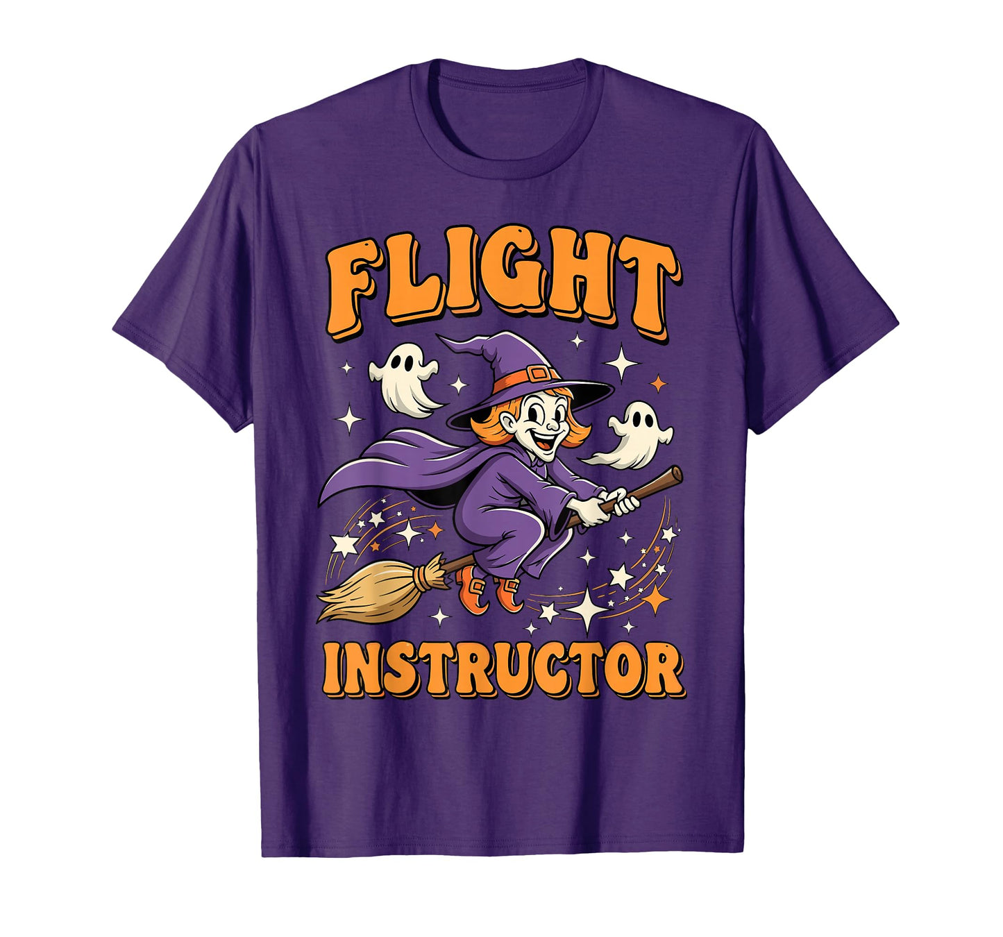 Flight Instructor Witch Riding Broomstick Funny Halloween T-Shirt