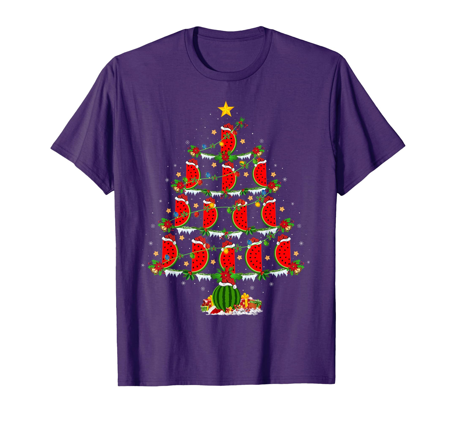 Watermelon Christmas Tree Lights Funny Watermelon Xmas T-Shirt