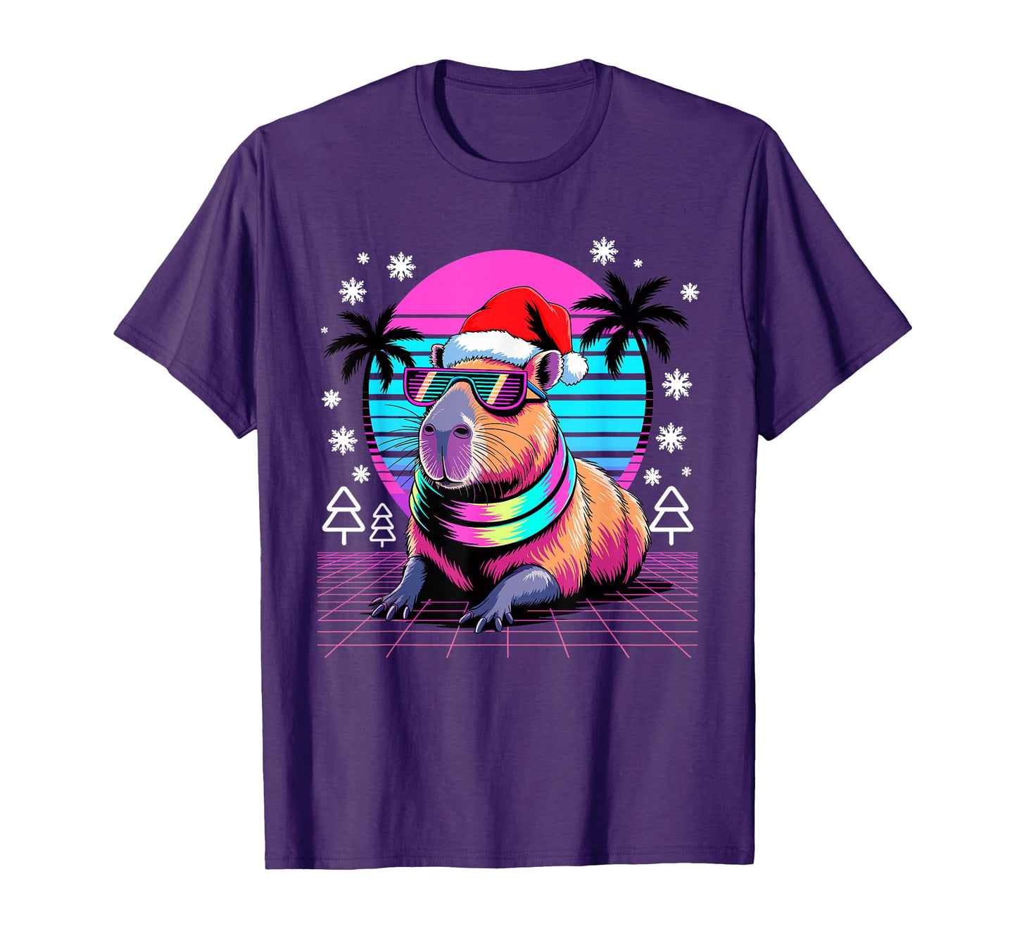 Christmas Synthwave Capybara Sunglasses Capybaras T-Shirt
