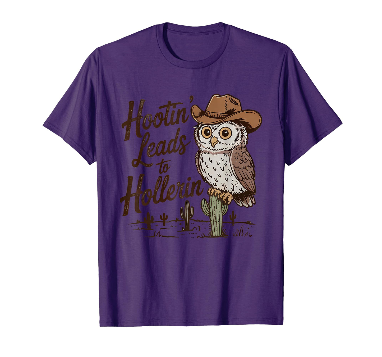 Hootin Leads To Hollerin Vintage Western Cowboy Owl T-Shirt