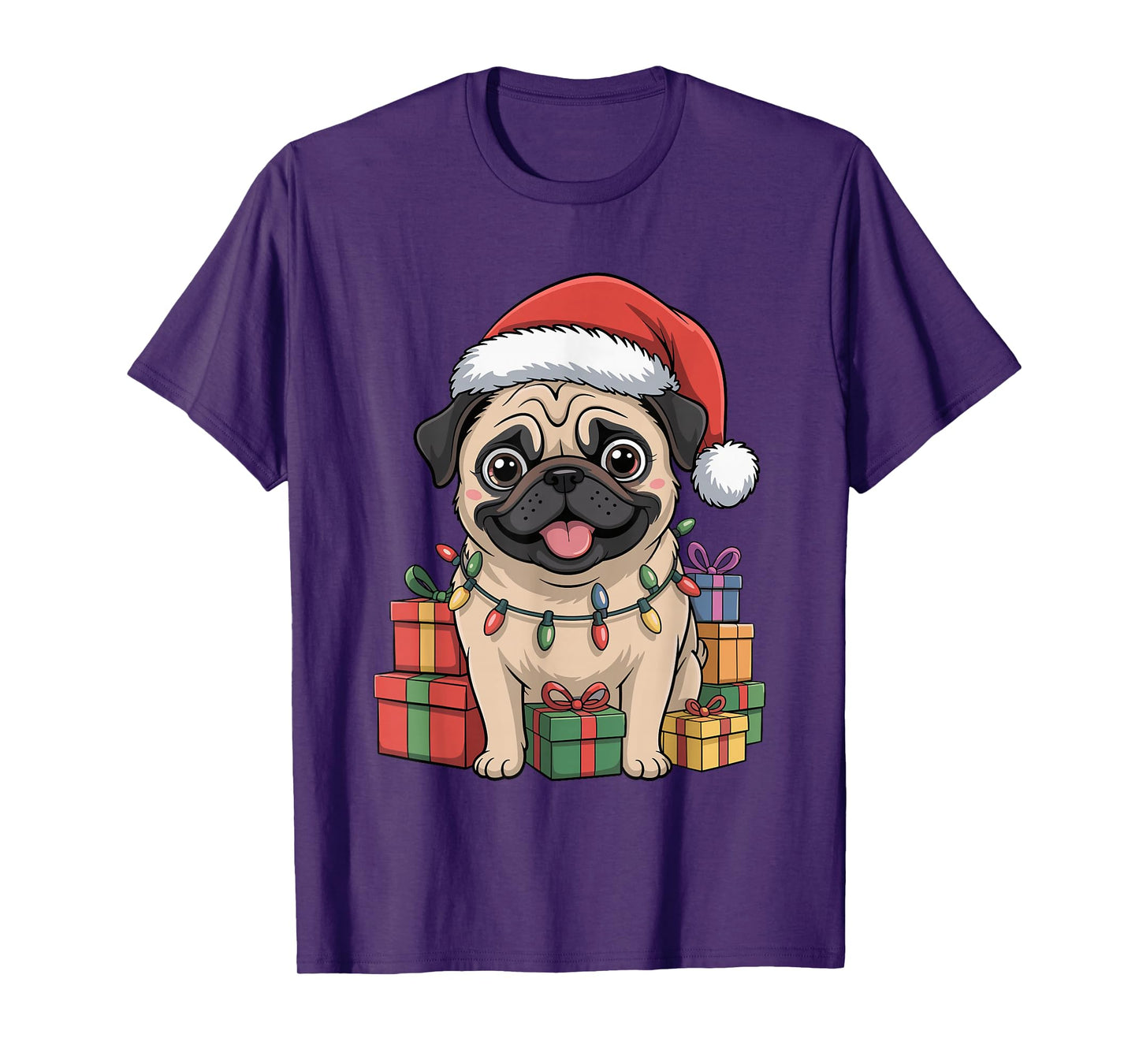Cute Pug Santa Hat Christmas Xmas Dog Lovers Holiday T-Shirt