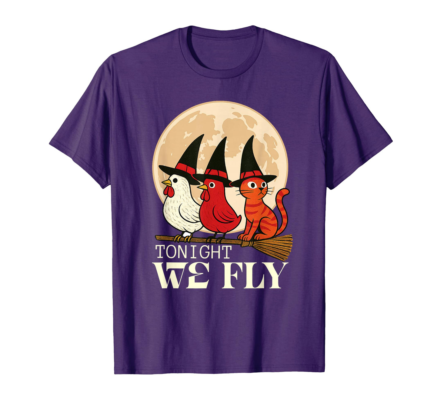 Tonight We Fly Witchy Chicken Cat Halloween Funny T-Shirt