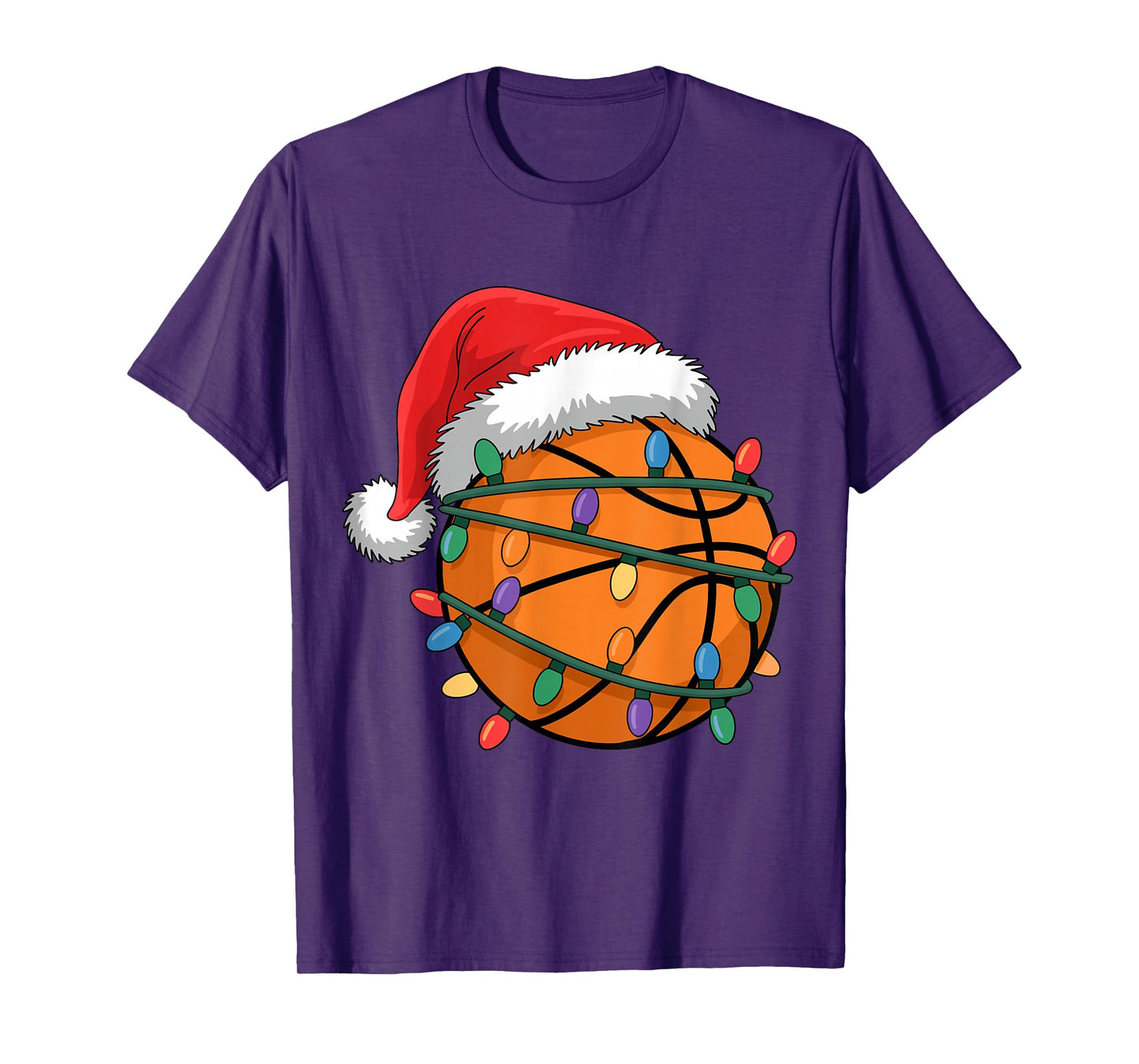 Santa Basketball Ball Xmas Lights Kids Basketball Christmas T-Shirt