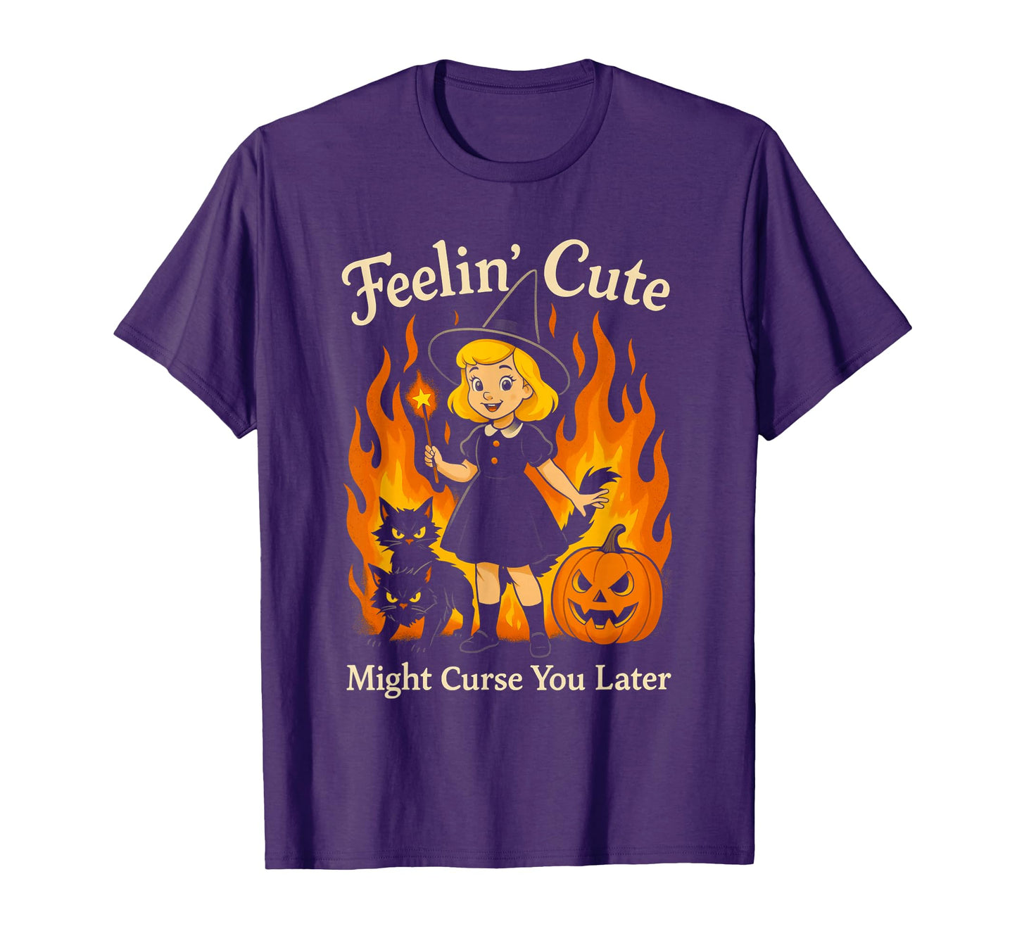 Feeling’s Cute Might Curse You Later Funny Witch Halloween T-Shirt