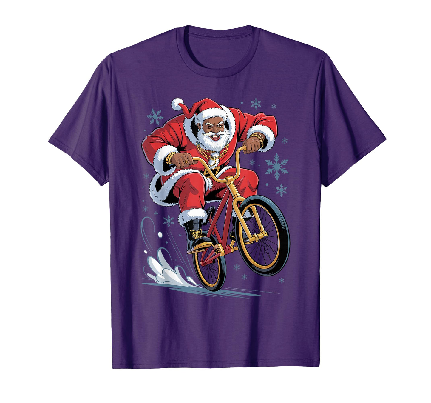 Afro Santa BMX African American Christmas Funny Holiday T-Shirt