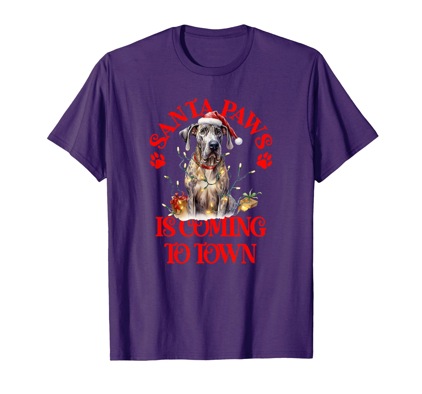 Santa Paws is Coming to Town with Christmas Great Dane T-Shirt