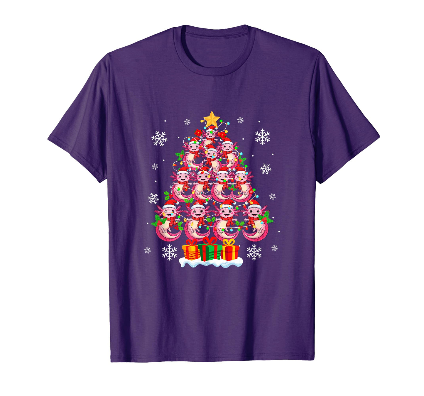 Group Santa Axolotls As Xmas Tree Colorful Lights Lover Kids T-Shirt