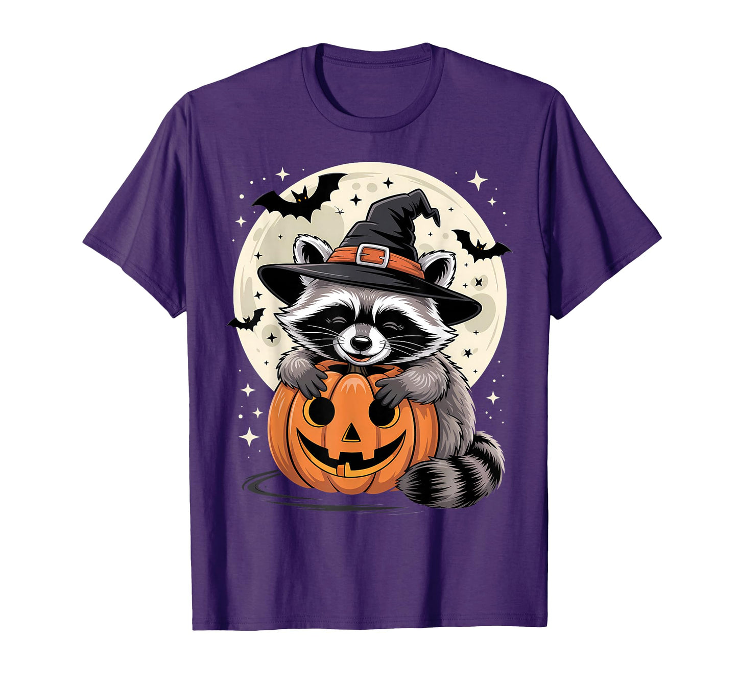 Halloween Raccoon Witch Hat Pumpkin Spooky T-Shirt
