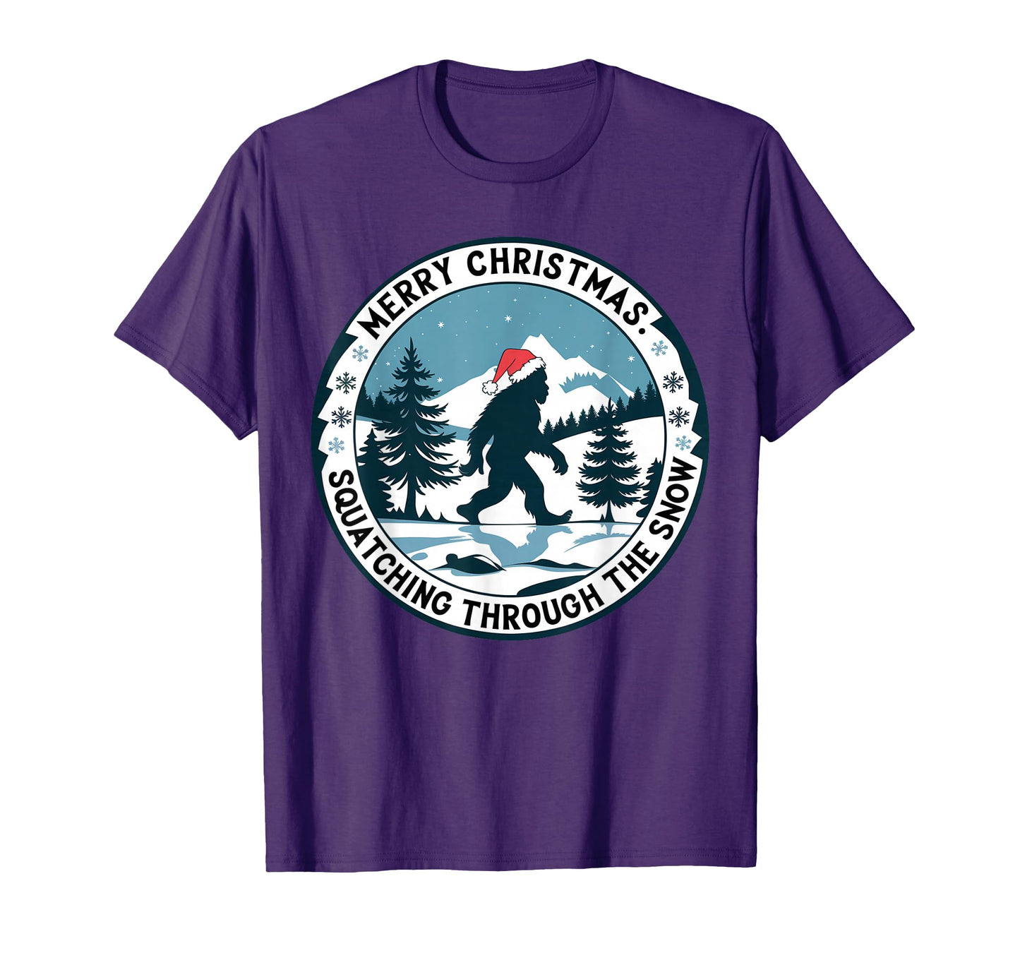 Merry Christmas Bigfoot Squatching Through The Snow Xmas T-Shirt